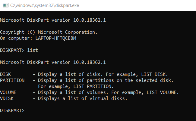 Diskpart List Command Diskpart List Command