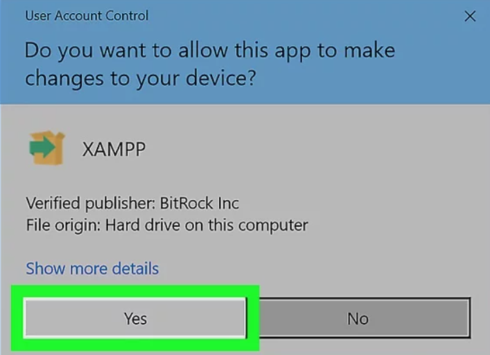User Access Control Prompt while installing XAMPP