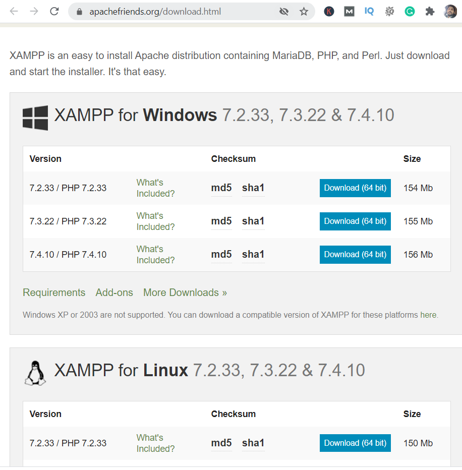 XAMPP Server Download Page 